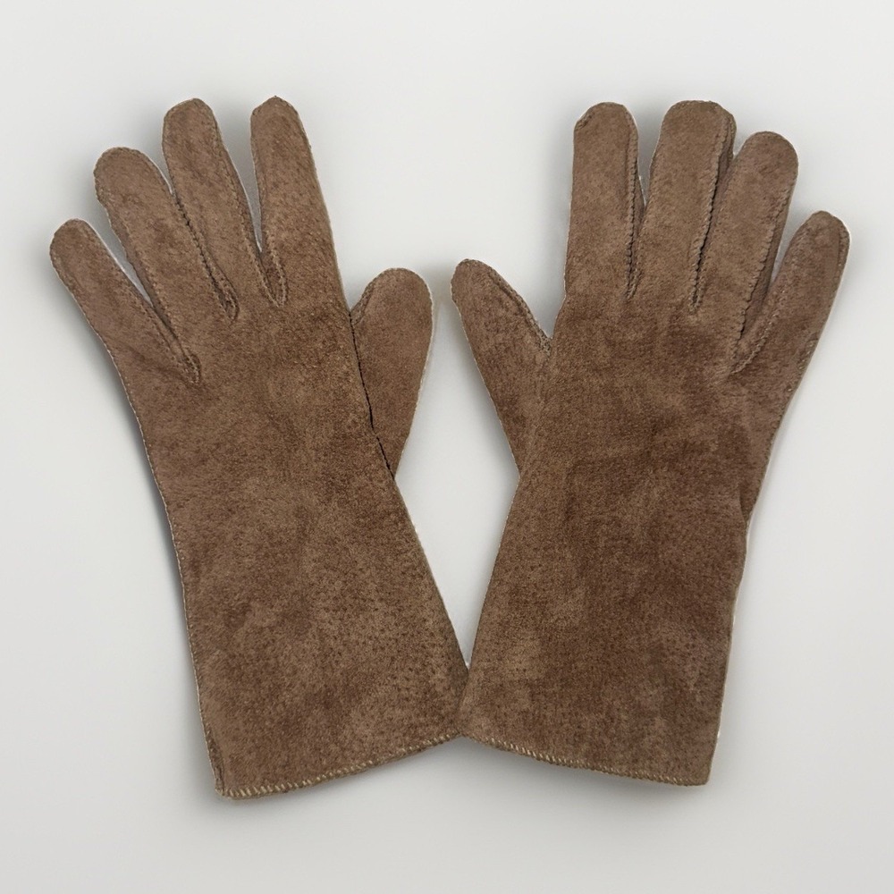 VTG 1997 Isotoner Aris 115 Pigskin Tan Suede Leather LG Gloves Thinsulate Winter